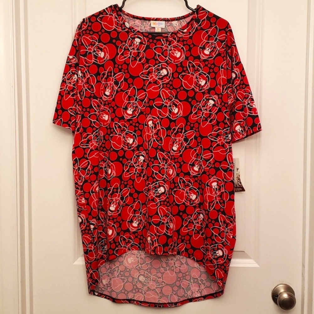 Disney Lularoe Irma Style Tunic Top Minnie Mouse Stretchy Loose Fit XS Red